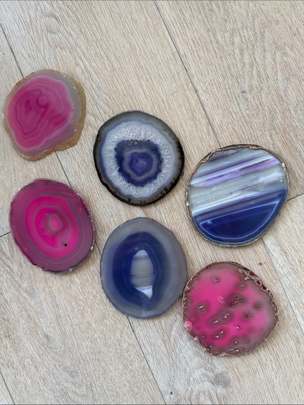 Agate Stone Coasters - Pink and Blue Decorative Home Accents 6 of them